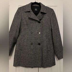 Black and White Herringbone Dress Coat